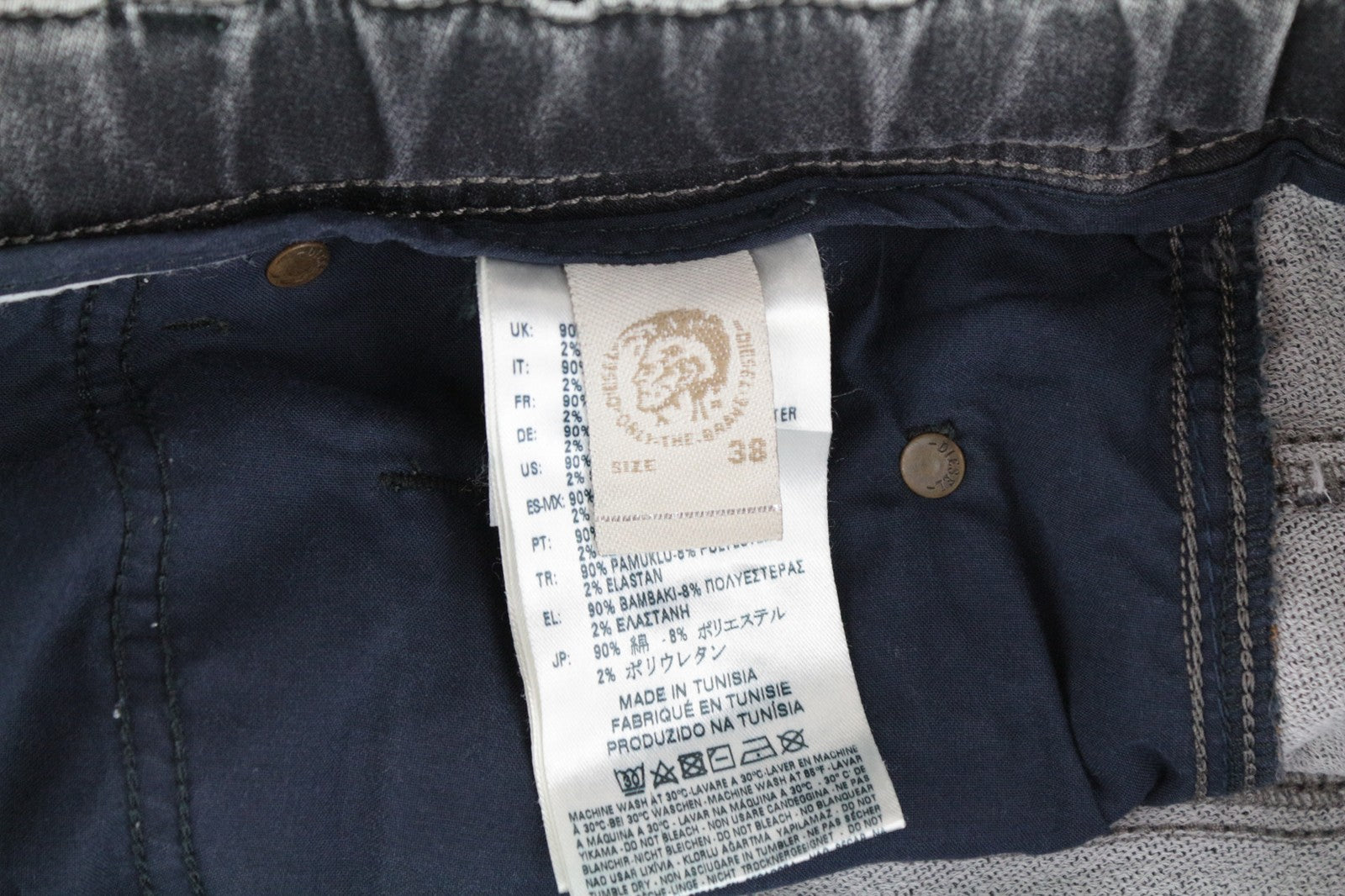 DIESEL Krooley-Ne 0855B W38 vyriški džinsai, sportiniai, išblukę, siaurėjantys, pilki