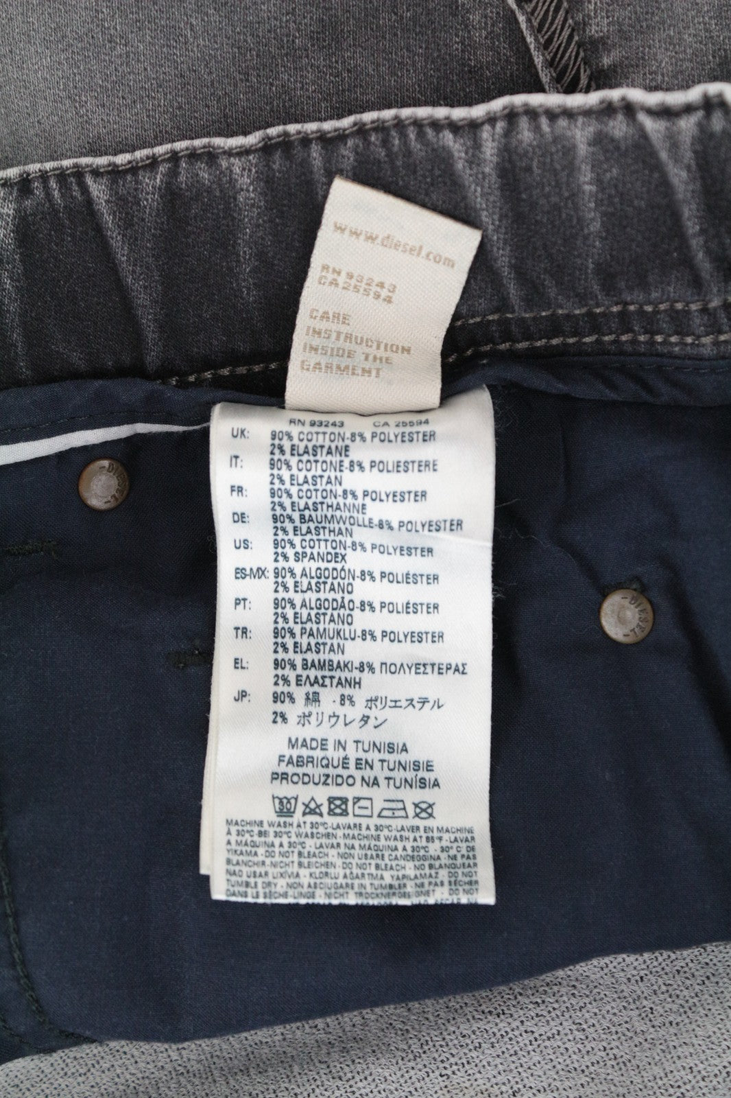 DIESEL Krooley-Ne 0855B W38 vyriški džinsai, sportiniai, išblukę, siaurėjantys, pilki