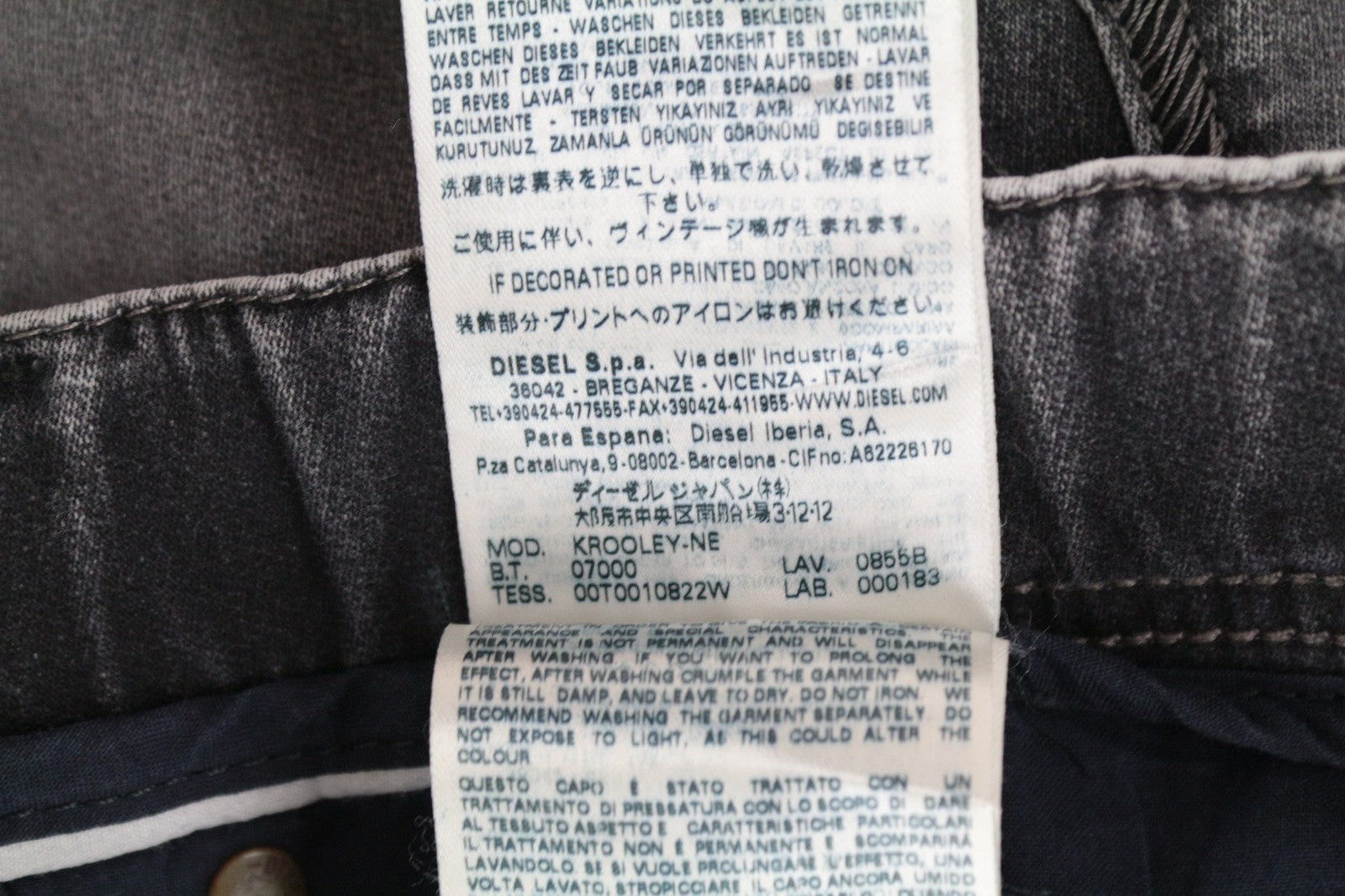 DIESEL Krooley-Ne 0855B W38 vyriški džinsai, sportiniai, išblukę, siaurėjantys, pilki