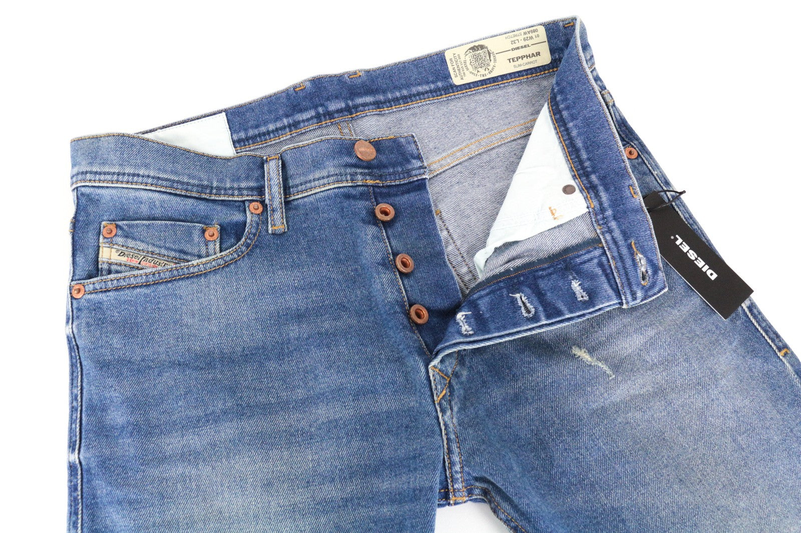 DIESEL Tepphar 089AW W29/L32 vyriški džinsai Slim Carrot spalvos su dirbtiniais dėmėtais džinsais 