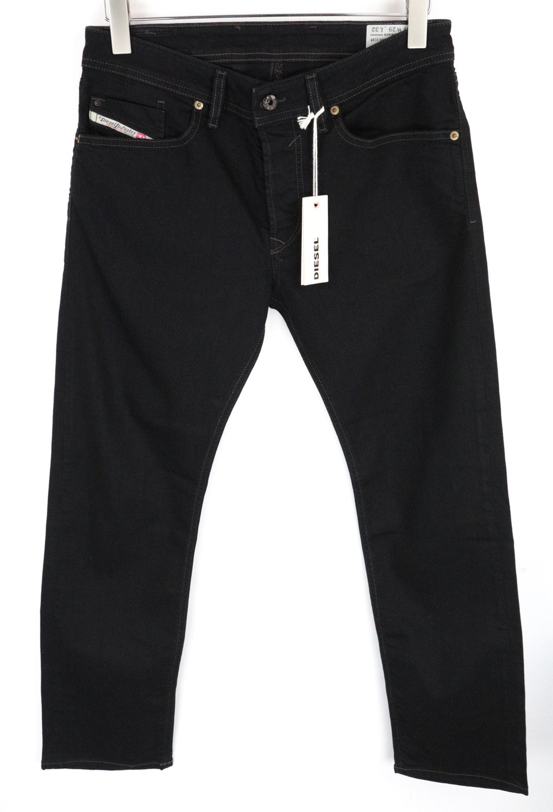 DIESEL Waykee 0886Z W29/L32 vyriški džinsai, tiesaus kirpimo, tamprūs, juodi, vienspalviai.