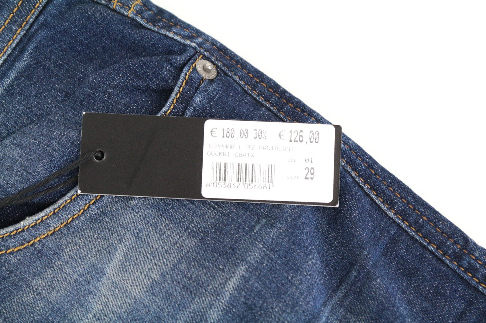 DIESEL Tepphar 084TX W29/L32 vyriški džinsai, aptempti, morkų kirpimo, sendinto stiliaus, mėlyni 