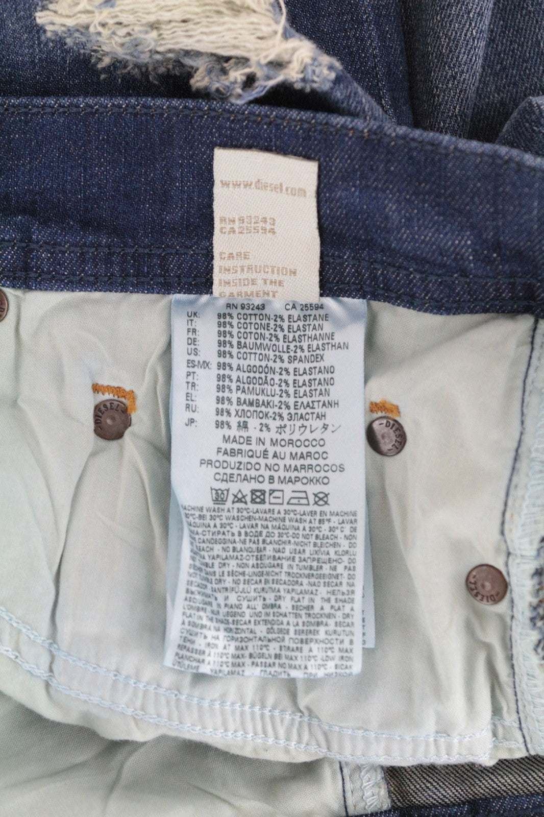 DIESEL Tepphar 084TX W29/L32 vyriški džinsai, aptempti, morkų kirpimo, sendinto stiliaus, mėlyni 