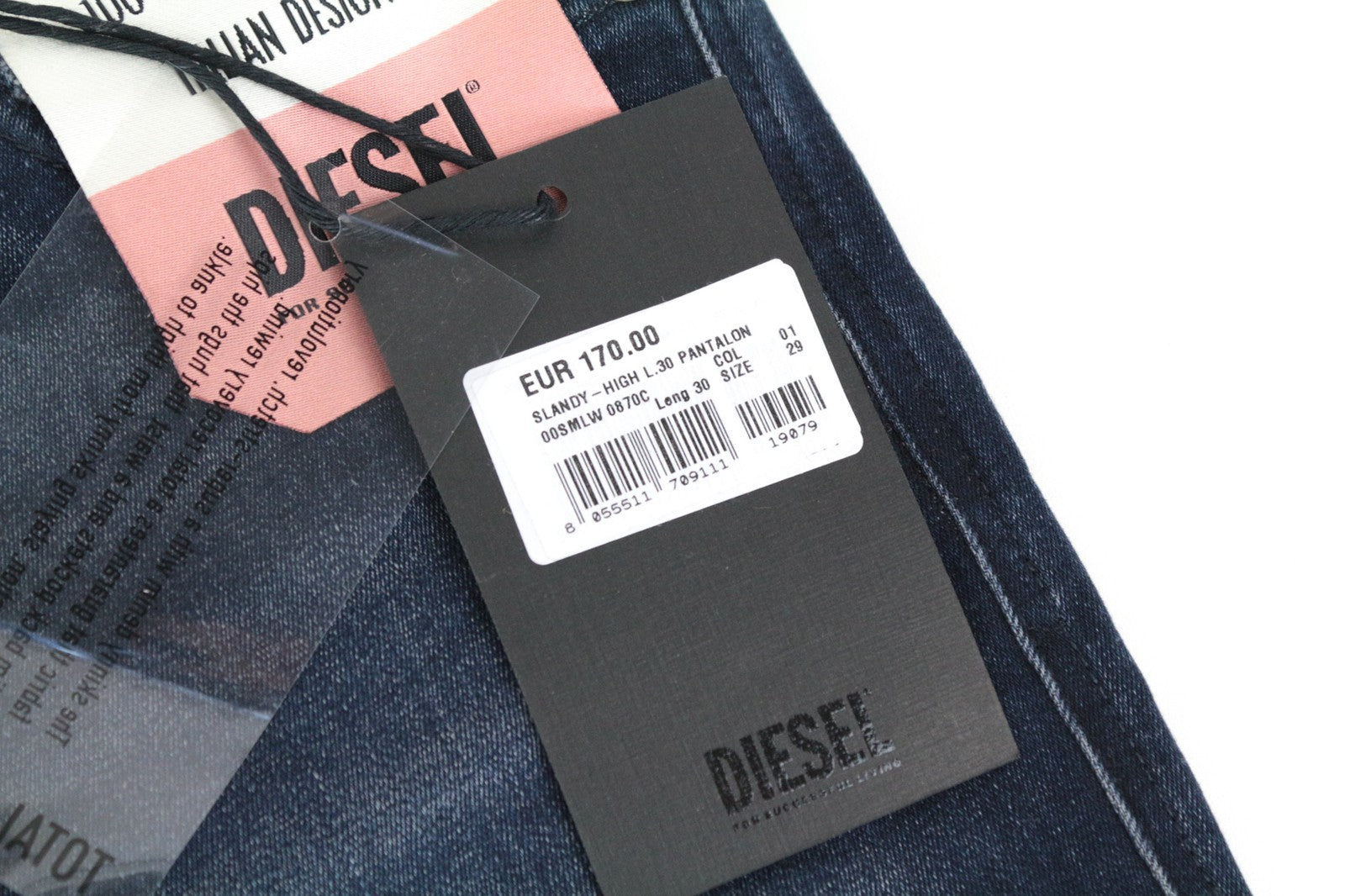 DIESEL Slandy-High 0870C Women's Jeans W29/L30 Blue Distress Washed Slim Skinny