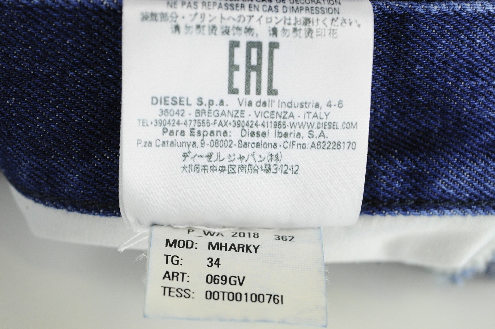 DIESEL Mharky 069GV Mens Jeans W34 Dark Buttoned Slim Blue