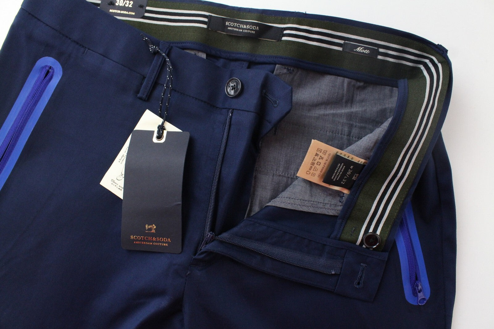 SCOTCH & SODA Mott Mens Trousers W30/L32 Navy  Stretch Super Slim Classic