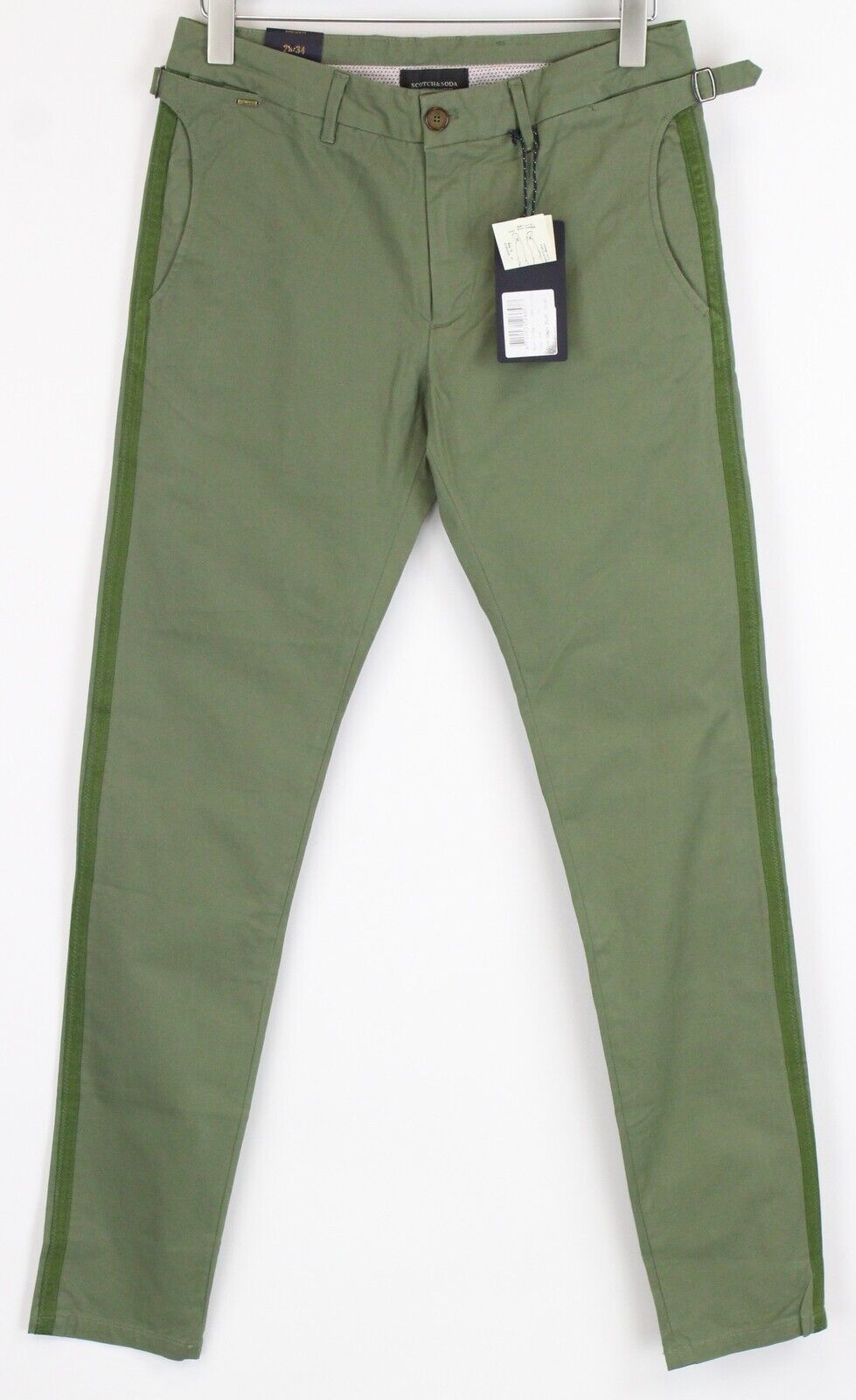 SCOTCH & SODA Mott Mens Trousers W29/L34 Green  Stretch Super Slim Chino