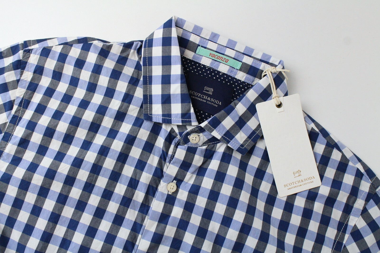 SCOTCH &amp; SODA Couture vyriški marškinėliai S mėlynais languotais trumpomis rankovėmis