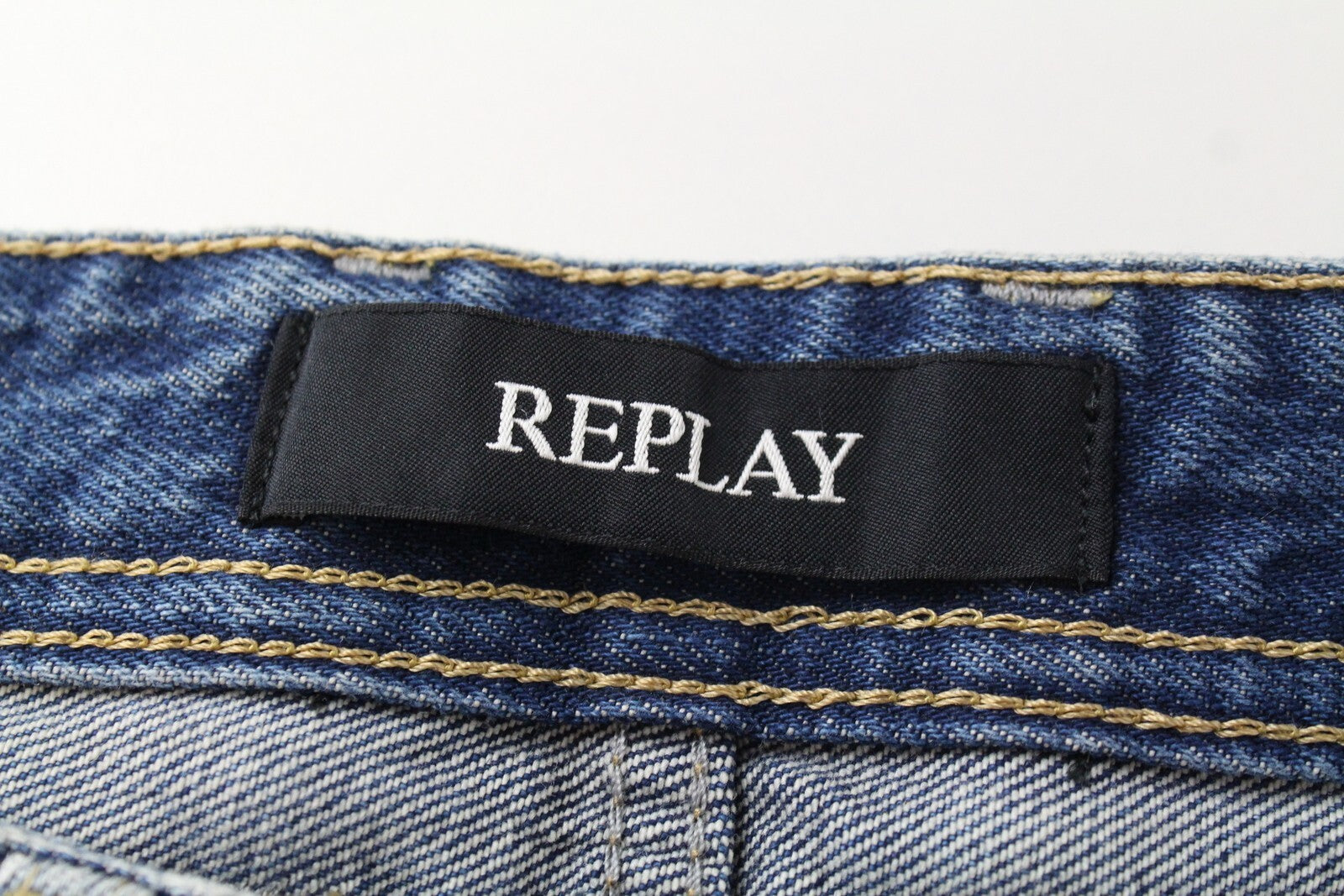 REPLAY Grover vyriški džinsai W30/L34 mėlyni tiesūs, skalbti, su sagomis 