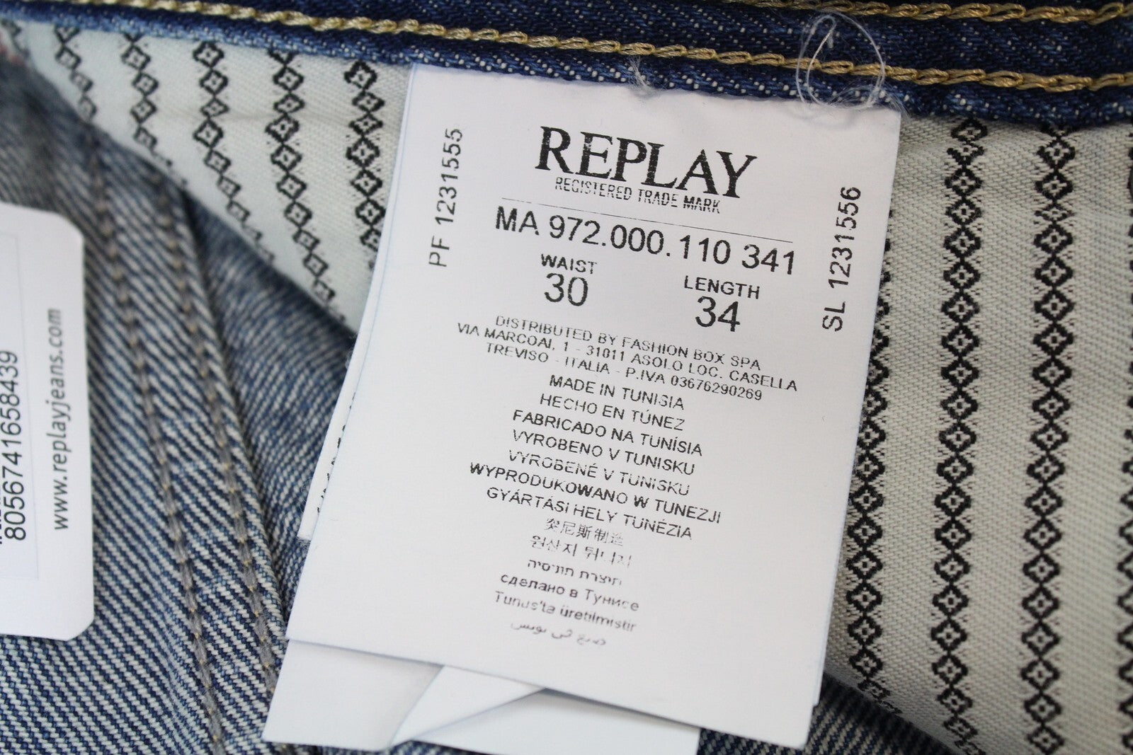 REPLAY Grover vyriški džinsai W30/L34 mėlyni tiesūs, skalbti, su sagomis 