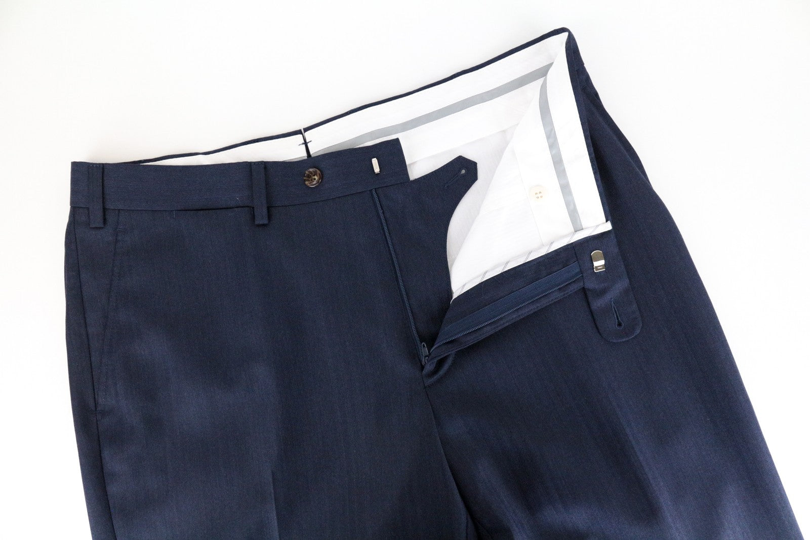 SUITSUPPLY Brescia Men's Trousers UK40R Dark Blue Woolen Zip-Fly