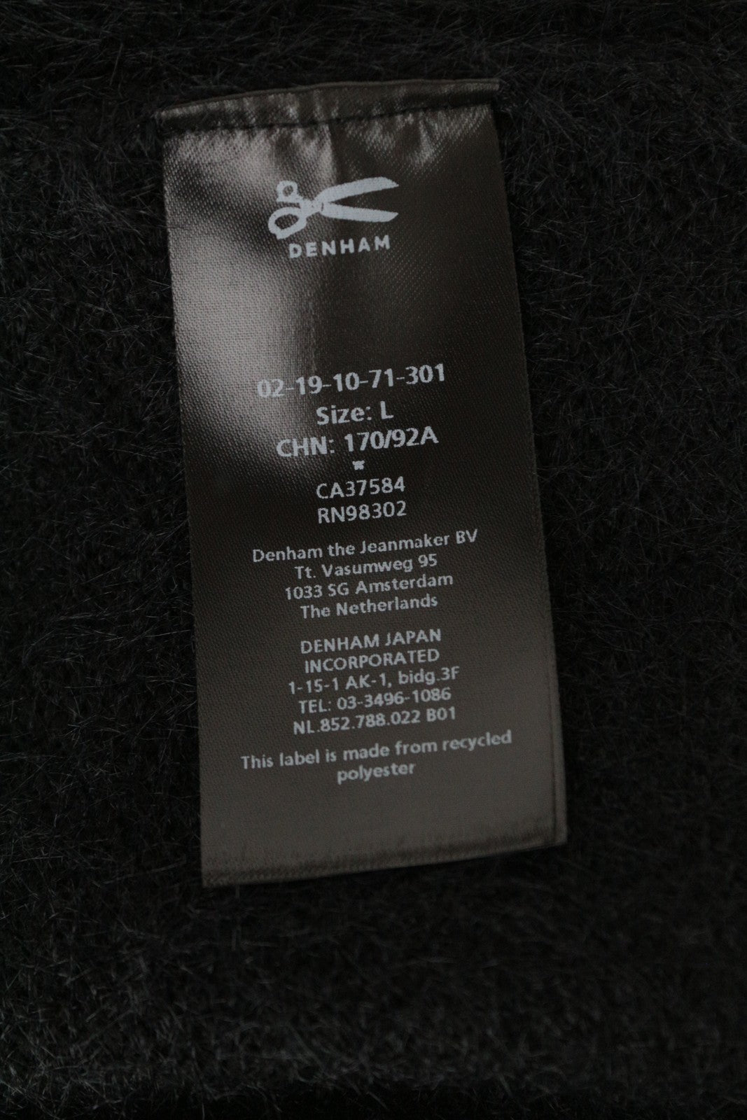 DENHAM Nikko moteriškas megztinis L dydžio vilnos mišinio megztinis minkštas, laisvas, juodas 