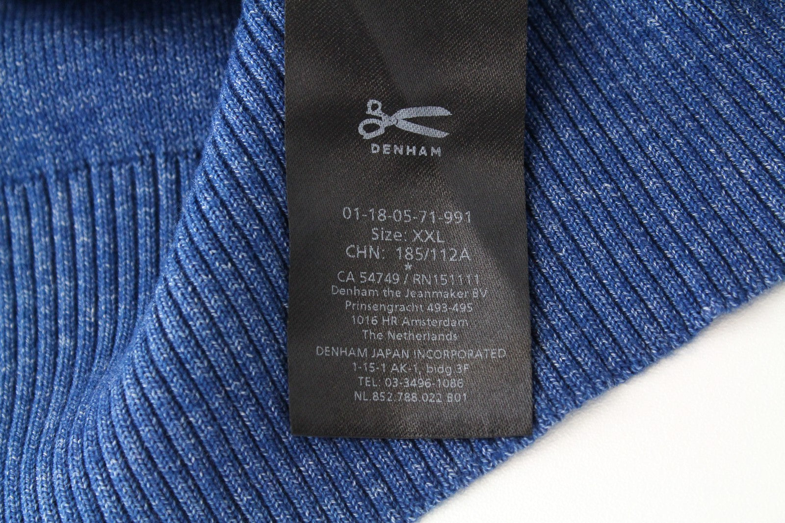 DENHAM Sheffield vyriškas džemperis, 2XL dydžio, tvirtai megztas, mėlynas, grynos medvilnės kardiganas 