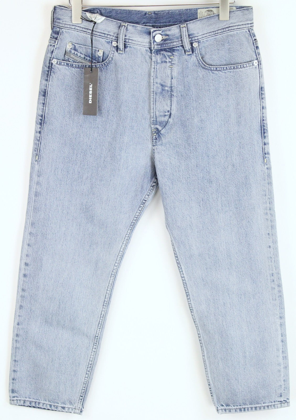DIESEL Rhial 084FC vyriški džinsai W31/L32 Slim su sagomis šviesiai mėlyni morkų spalvos 