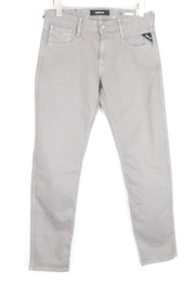 REPLAY Anbass vyriški džinsai W29/L32 su užtrauktuku ir tampriu džinsu, plono kirpimo, šviesiai pilki 