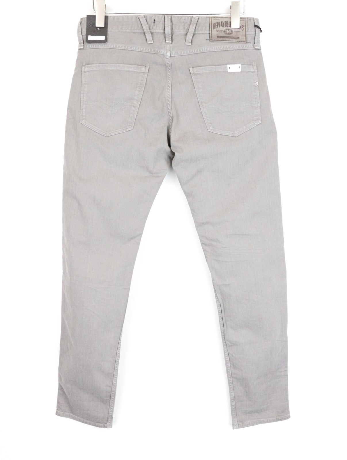 REPLAY Anbass vyriški džinsai W29/L32 su užtrauktuku ir tampriu džinsu, plono kirpimo, šviesiai pilki 