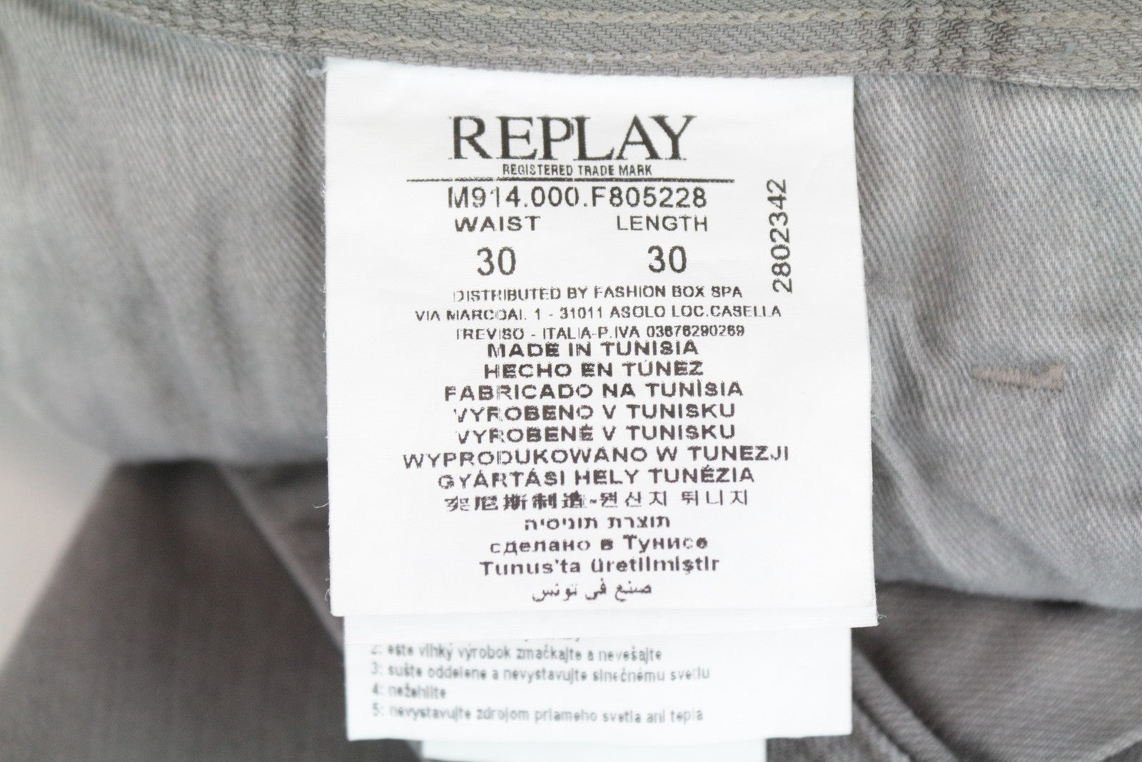 REPLAY Anbass vyriški džinsai W29/L32 su užtrauktuku ir tampriu džinsu, plono kirpimo, šviesiai pilki 