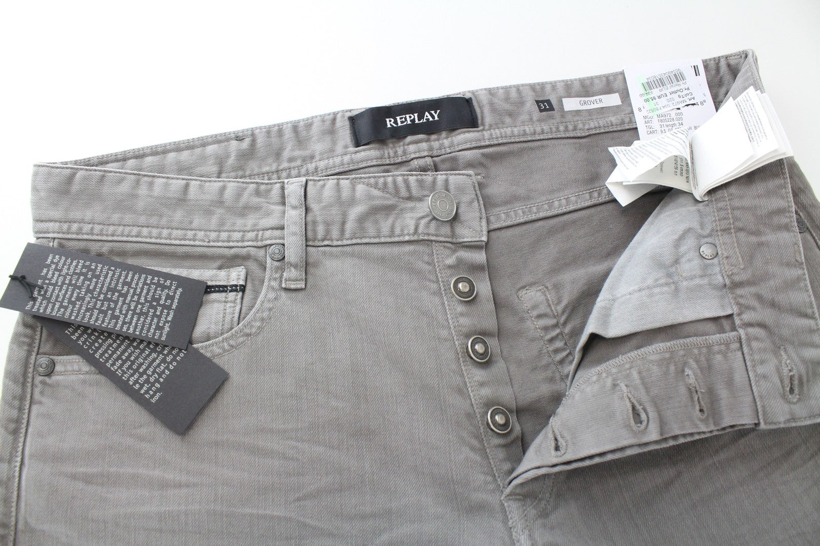 REPLAY Grover vyriški džinsai W31/L34 tamprūs, tiesaus kirpimo, pilki 