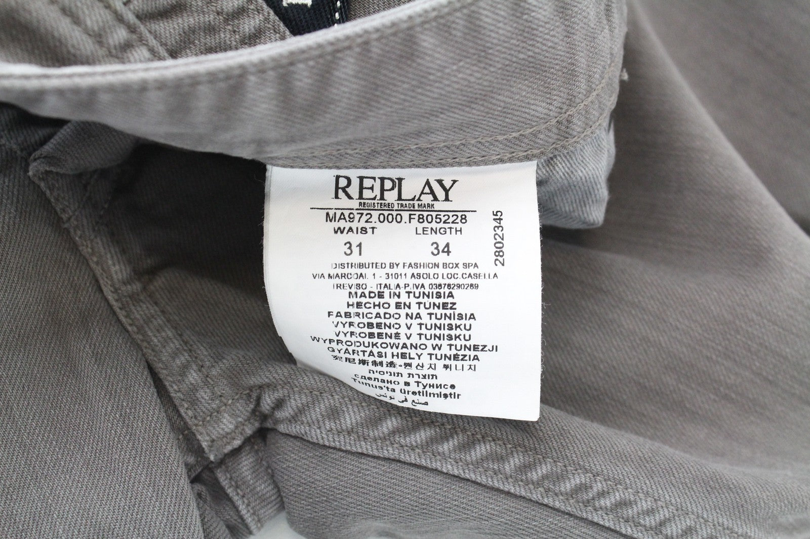 REPLAY Grover vyriški džinsai W31/L34 tamprūs, tiesaus kirpimo, pilki 