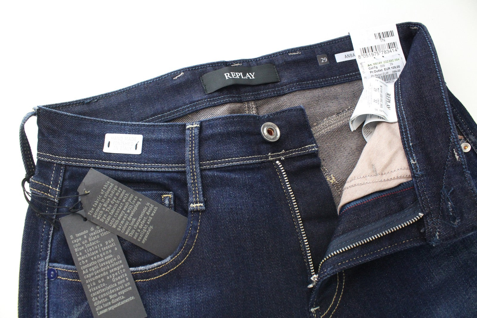 REPLAY Anbass Ice Blast Men's Jeans W29/L32 Slim Fit Washed Out Blue Stretch