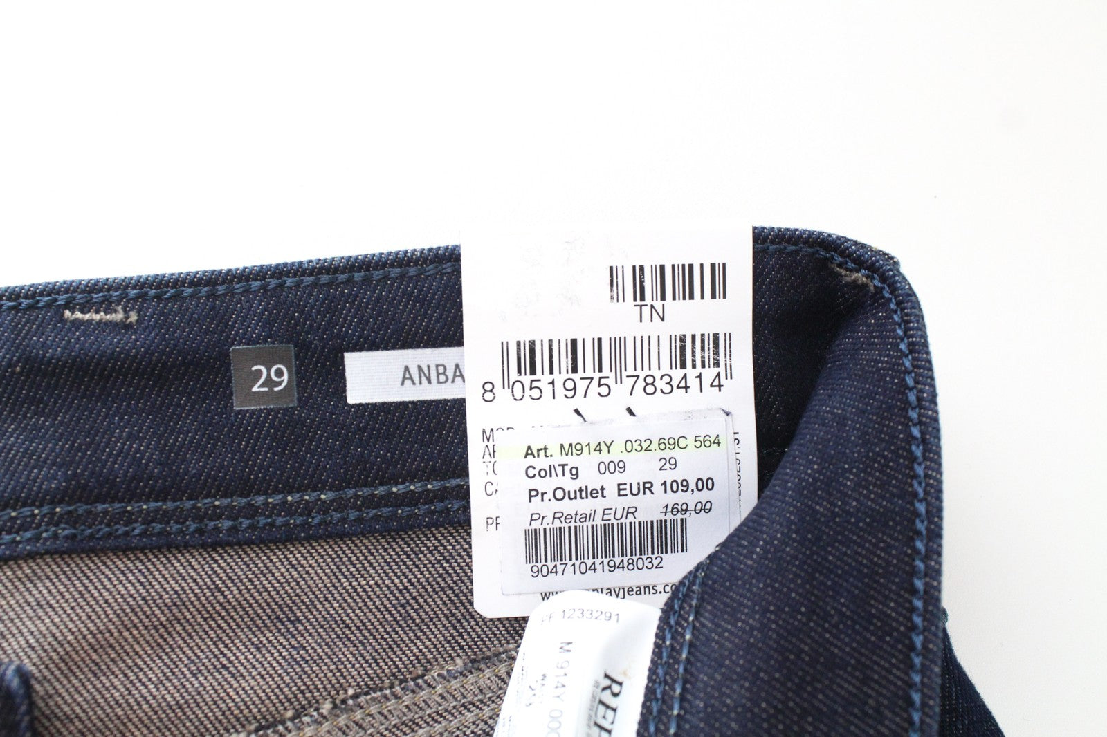 REPLAY Anbass Ice Blast Men's Jeans W29/L32 Slim Fit Washed Out Blue Stretch