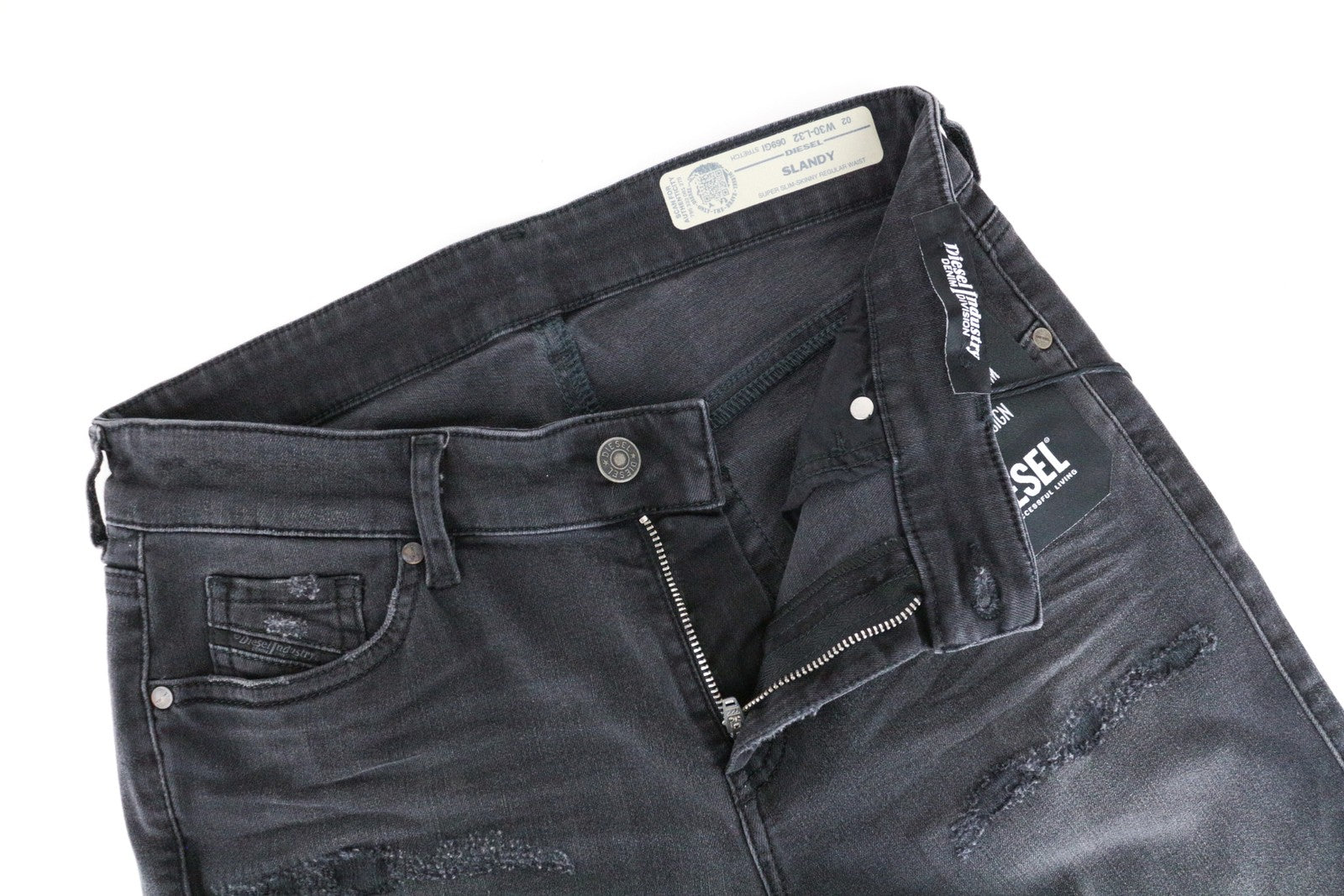 DIESEL Slandy 069GI Women's Jeans W30/L32 Grey Slim Skinny Distressed Aged Look