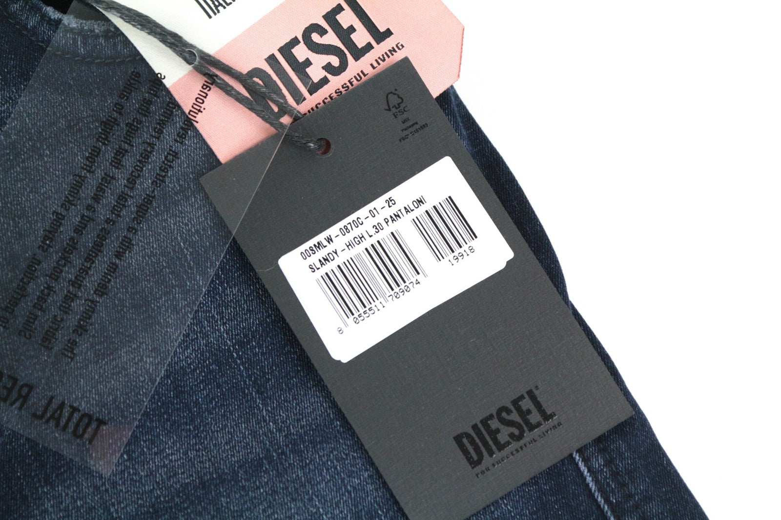 DIESEL Slandy-High 0870C moteriški džinsai W25/L30 mėlyni itin ploni, aptempti, dirbtinio kirpimo 