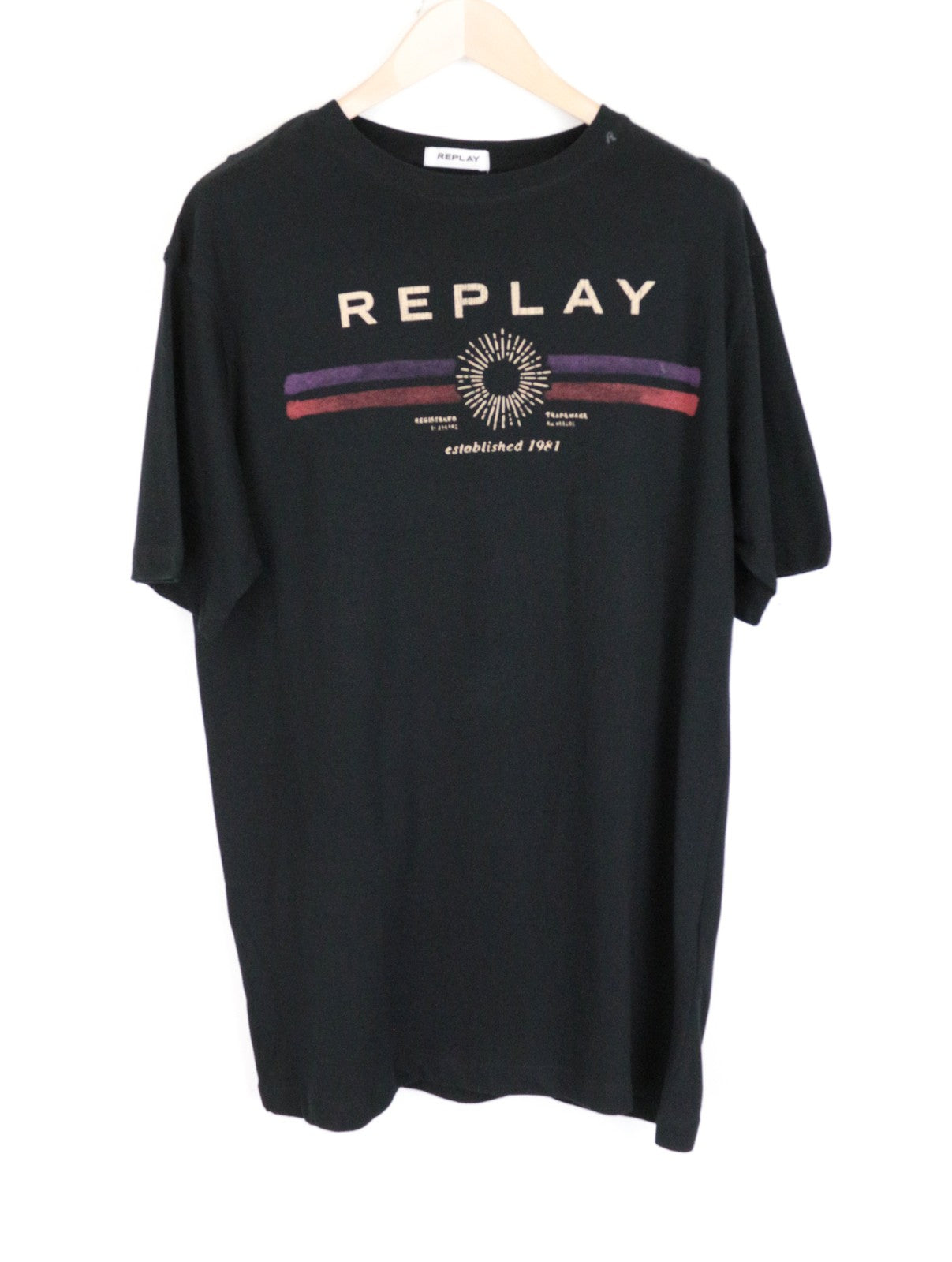 REPLAY Women's T-Shirt L Logo Printed Crew Neckline Pure Cotton Jersey Casual