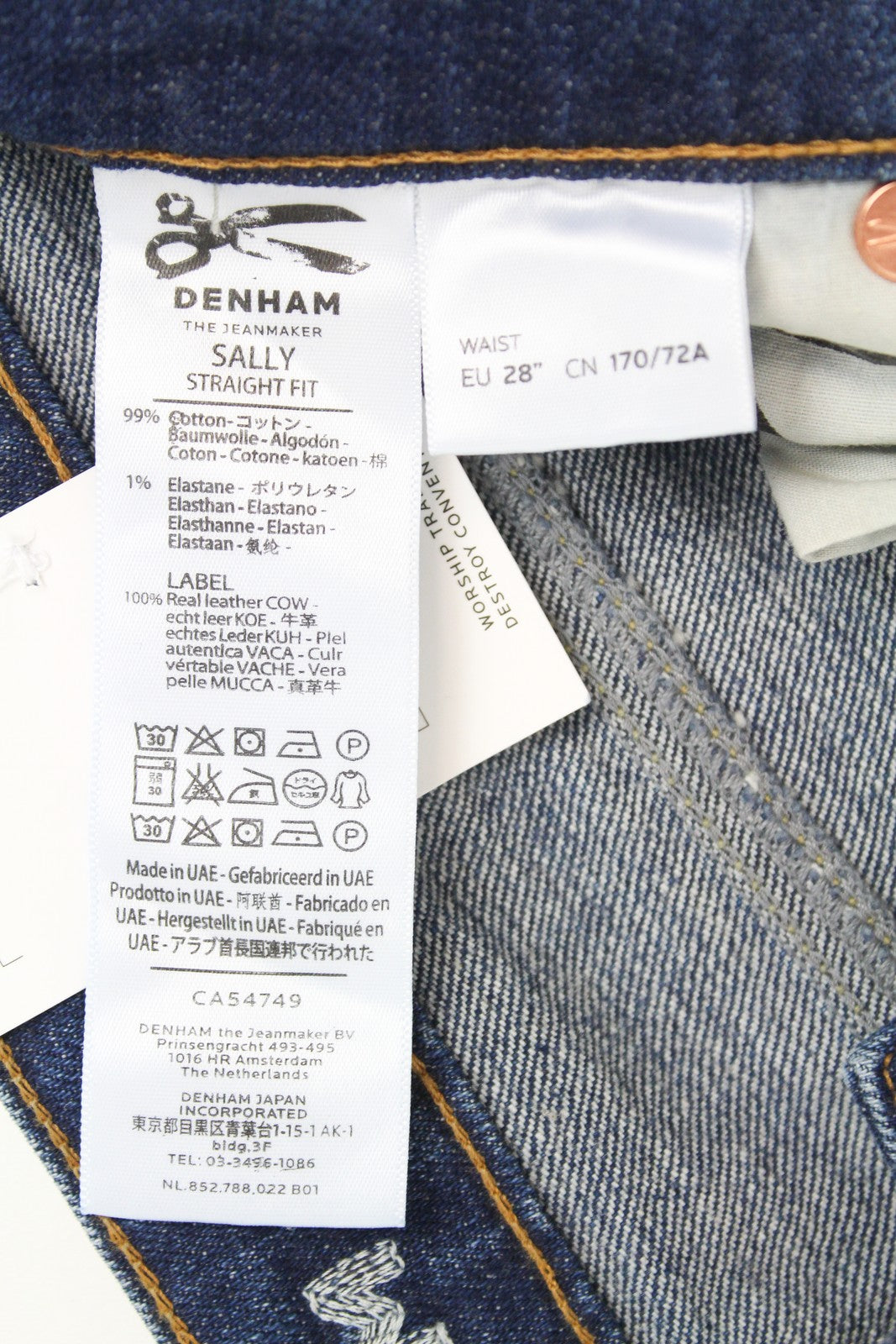 DENHAM Sally W28/L32 tiesūs džinsai mėlyni, tamprūs, skalbti moteriški