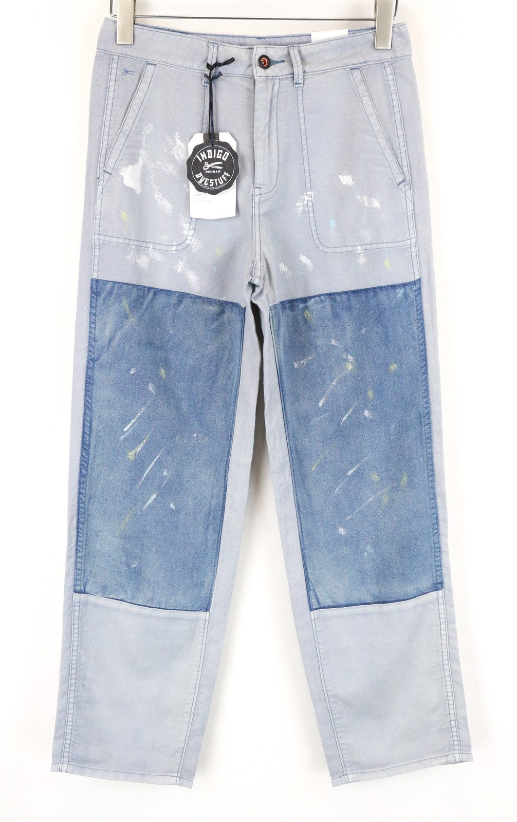 DENHAM Bonnie Jeans W23/L28 Blue Flared Linen  Washed Aged Look Painted