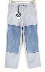 DENHAM Bonnie Jeans W23/L28 Blue Flared Linen  Washed Aged Look Painted