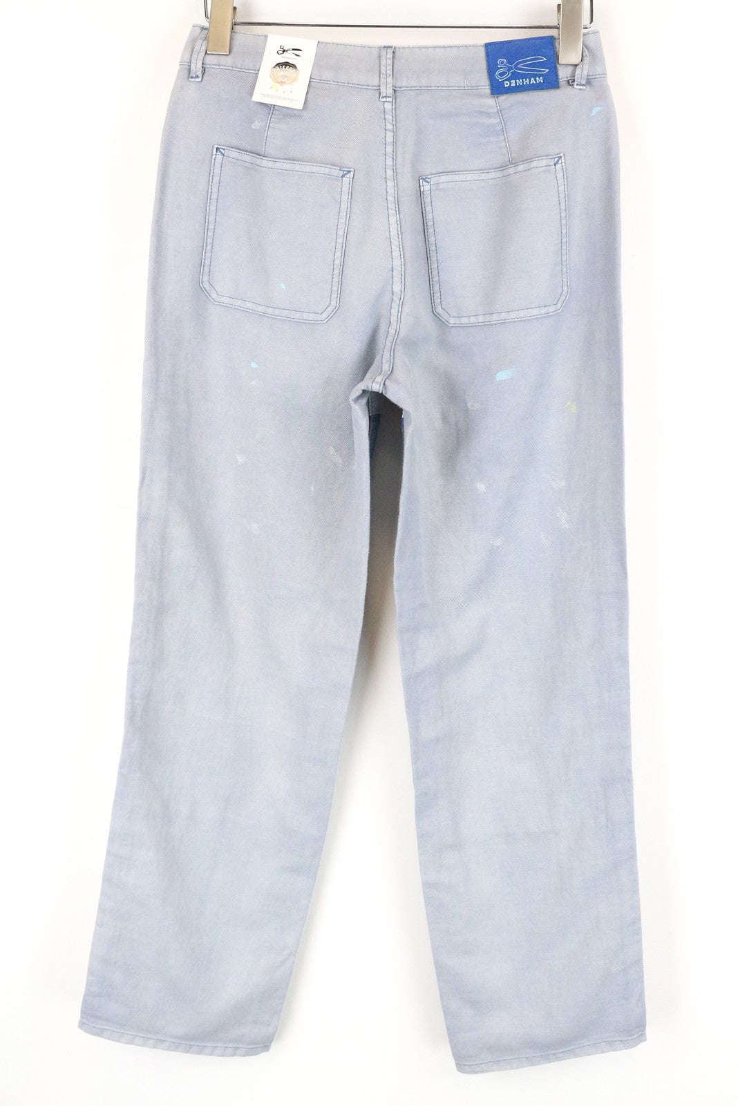 DENHAM Bonnie Jeans W23/L28 Blue Flared Linen  Washed Aged Look Painted