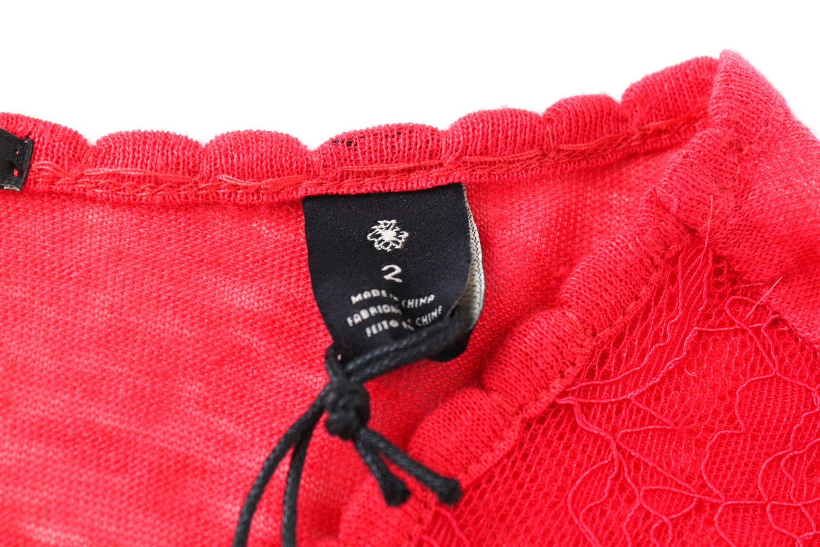 MAISON SCOTCH Lace Pullover Tee M Bright Red  Linen Short Sleeve