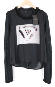 MAISON SCOTCH Lightweight Tee S Womens Black Printed Long Sleeve