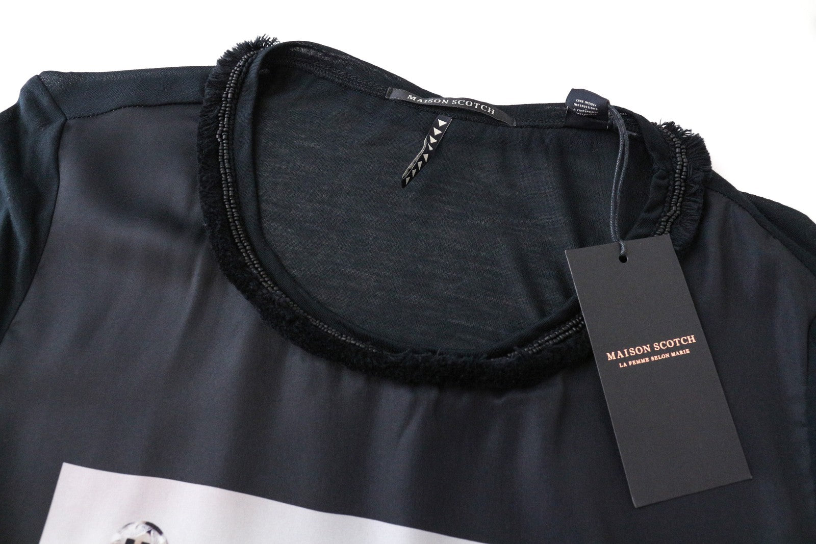 MAISON SCOTCH Lightweight Tee S Womens Black Printed Long Sleeve