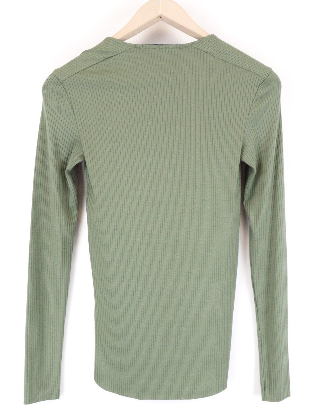 MAISON SCOTCH Green Ribbed Tee XS V-Neck Long Sleeve Stretch