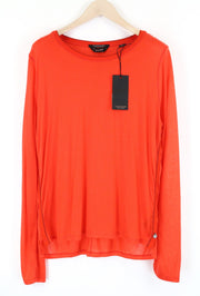 MAISON SCOTCH See-Through Tee XL Red Long Sleeve Round Neck Pullover