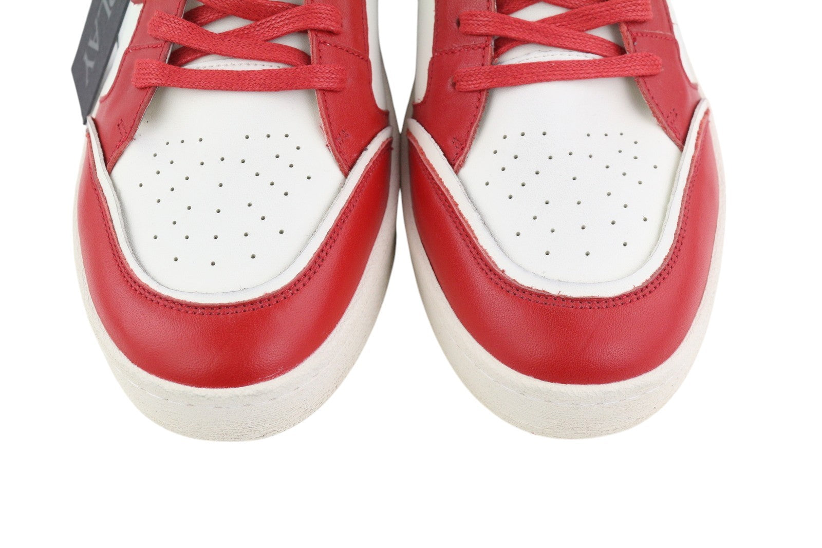 REPLAY vyriški sportbačiai EU44 balti odiniai žemapadžiai sportbačiai su raišteliais, migdolų nosys, raudoni 