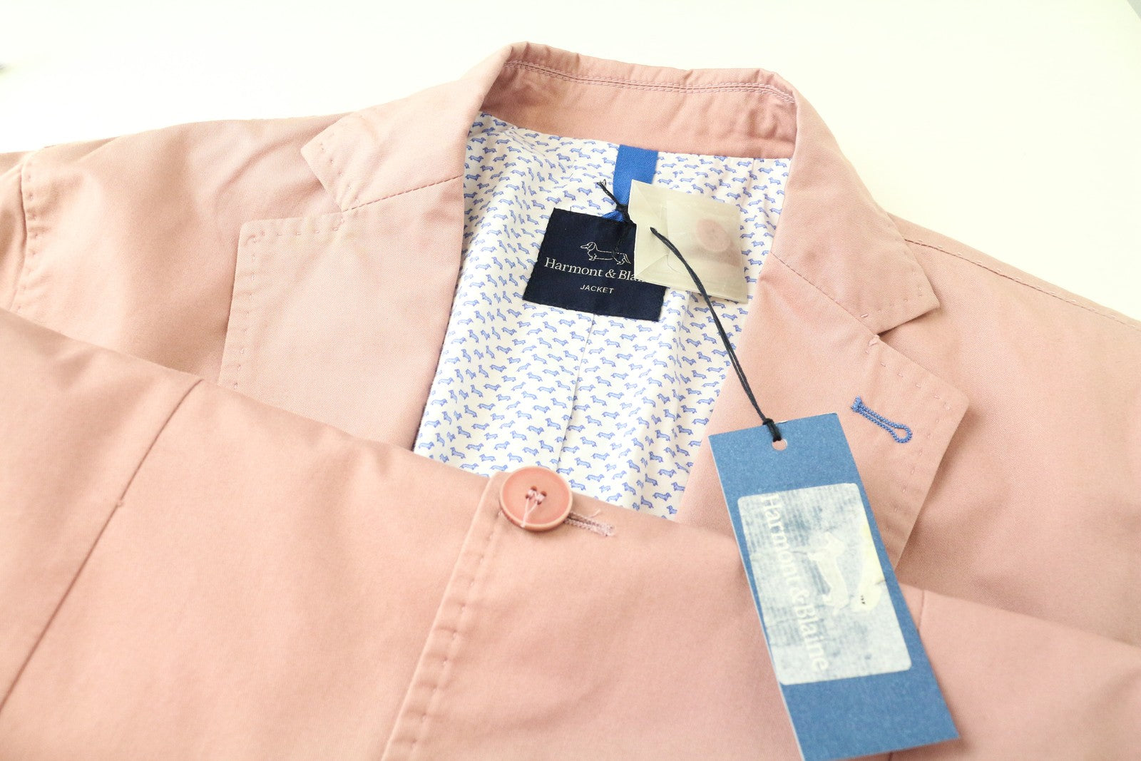 HARMONT &amp; BLAINE vyriškas rožinis švarkas be pamušalo, su ventiliacija, vienaeilis 