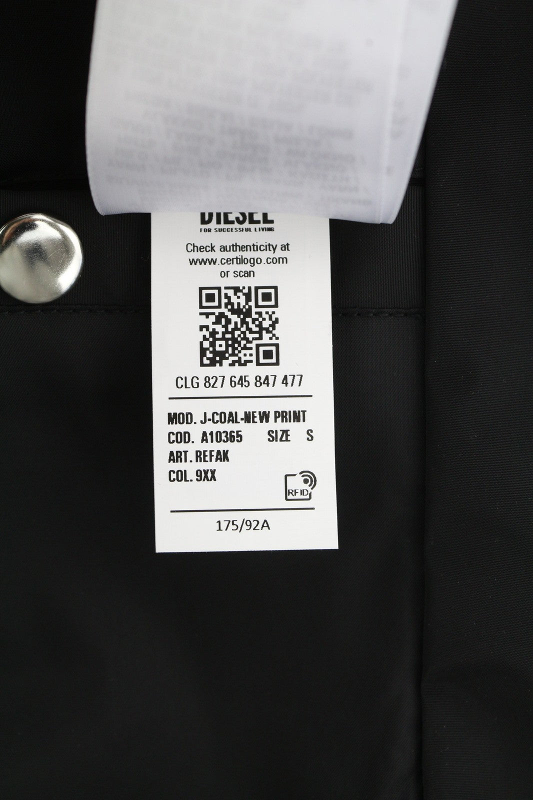 DIESEL J-Coal-New Print vyriška striukė S, juoda, dengta paminkštintomis spaudėmis, RRP 230 € 