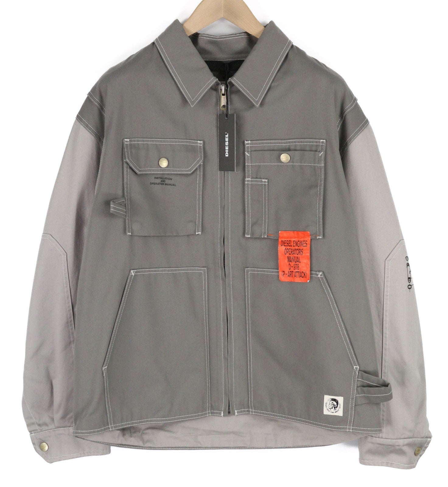 DIESEL J-Howe-LS vyriška striukė, pilka, su užtrauktuku ir pamušalu, kaina – 450 € 