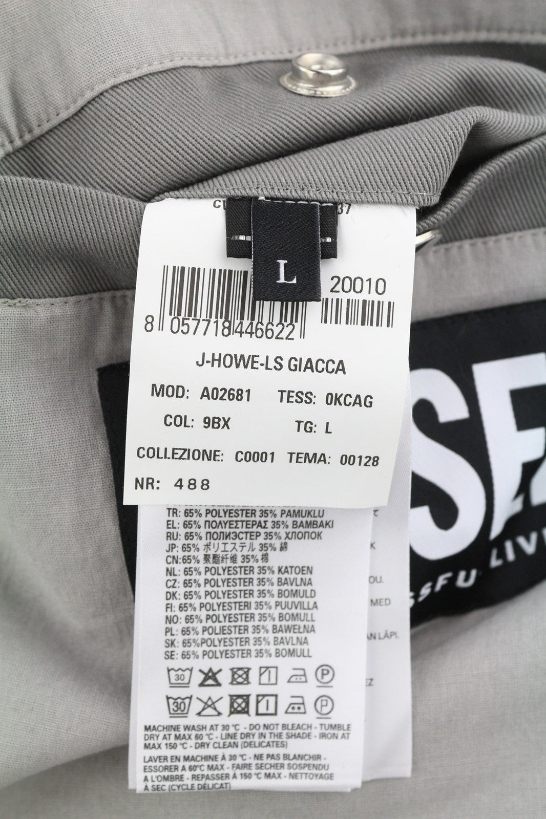 DIESEL J-Howe-LS vyriška striukė, pilka, su užtrauktuku ir pamušalu, kaina – 450 € 