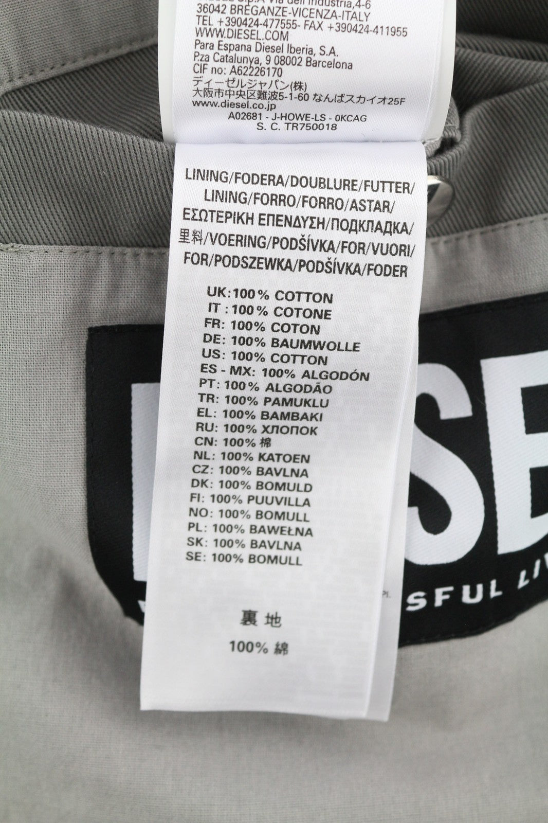 DIESEL J-Howe-LS vyriška striukė, pilka, su užtrauktuku ir pamušalu, kaina – 450 € 