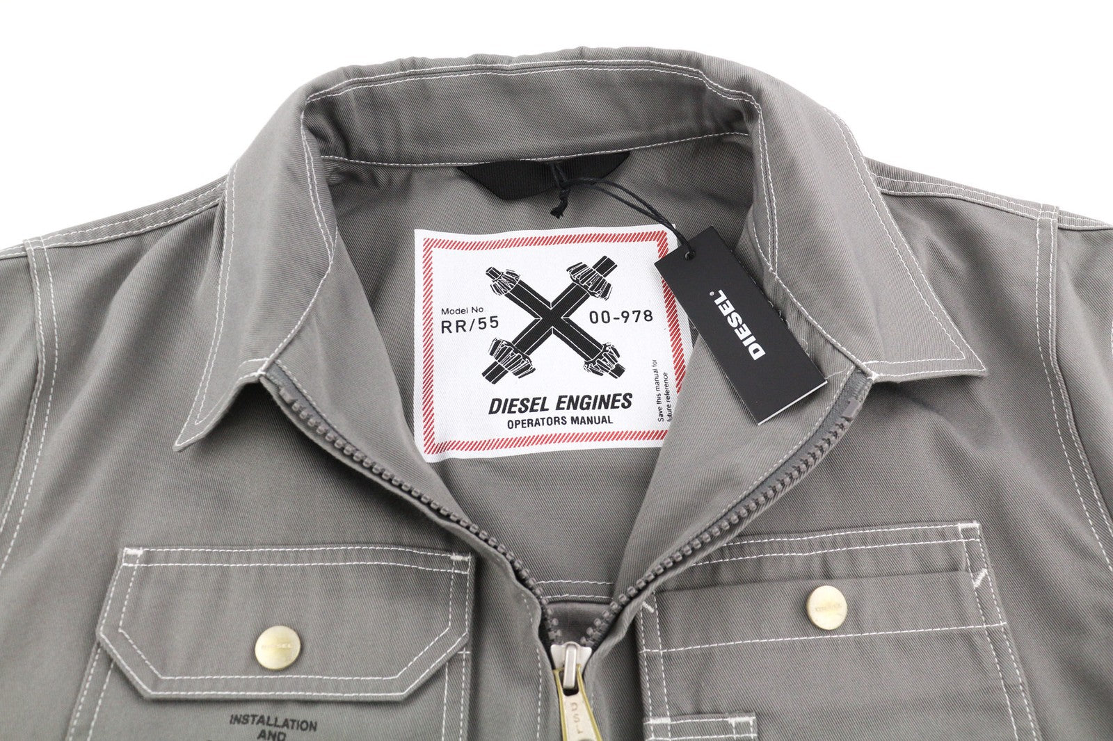 DIESEL J-Howe-LS vyriška striukė, pilka, su užtrauktuku ir pamušalu, kaina – 450 € 