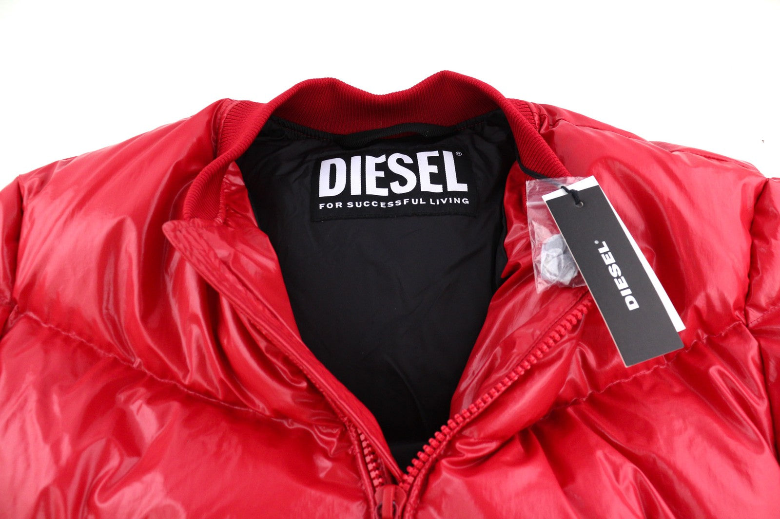 DIESEL W-Sten vyriška striukė L, raudona, pūsta, ančių pūkų užpildu, dygsniuota, RRP 395 € 