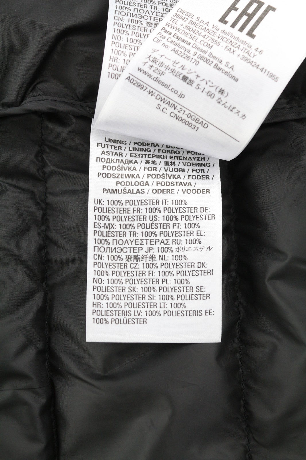 DIESEL W-Dwain-21 vyriška striukė su užtrauktuku ir dygsniuotu gobtuvu, 2XL, 3M, RRP 350 € 