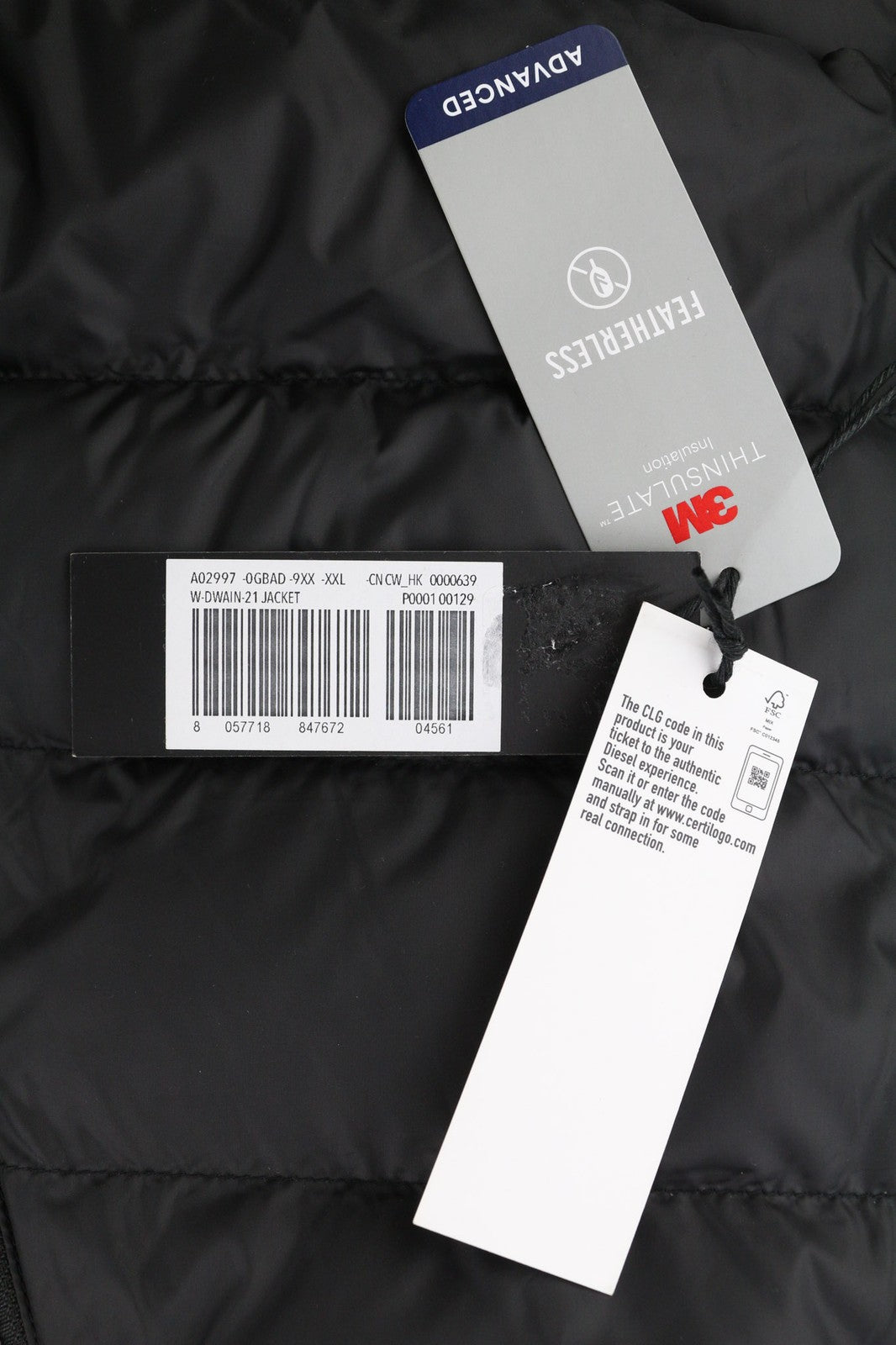 DIESEL W-Dwain-21 vyriška striukė su užtrauktuku ir dygsniuotu gobtuvu, 2XL, 3M, RRP 350 € 