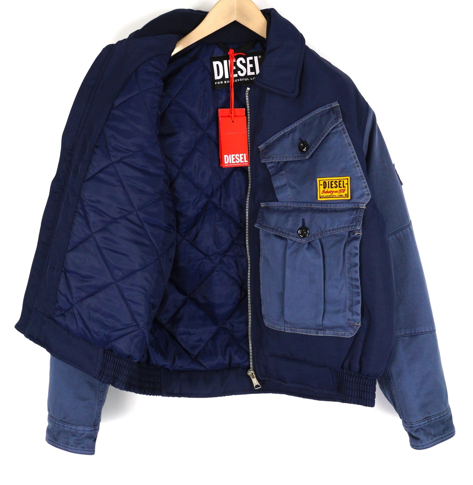 DIESEL W-Manfred vyriška striukė XL su užtrauktuku ir paminkštintomis kišenėmis, mėlyna, RRP 395 € 