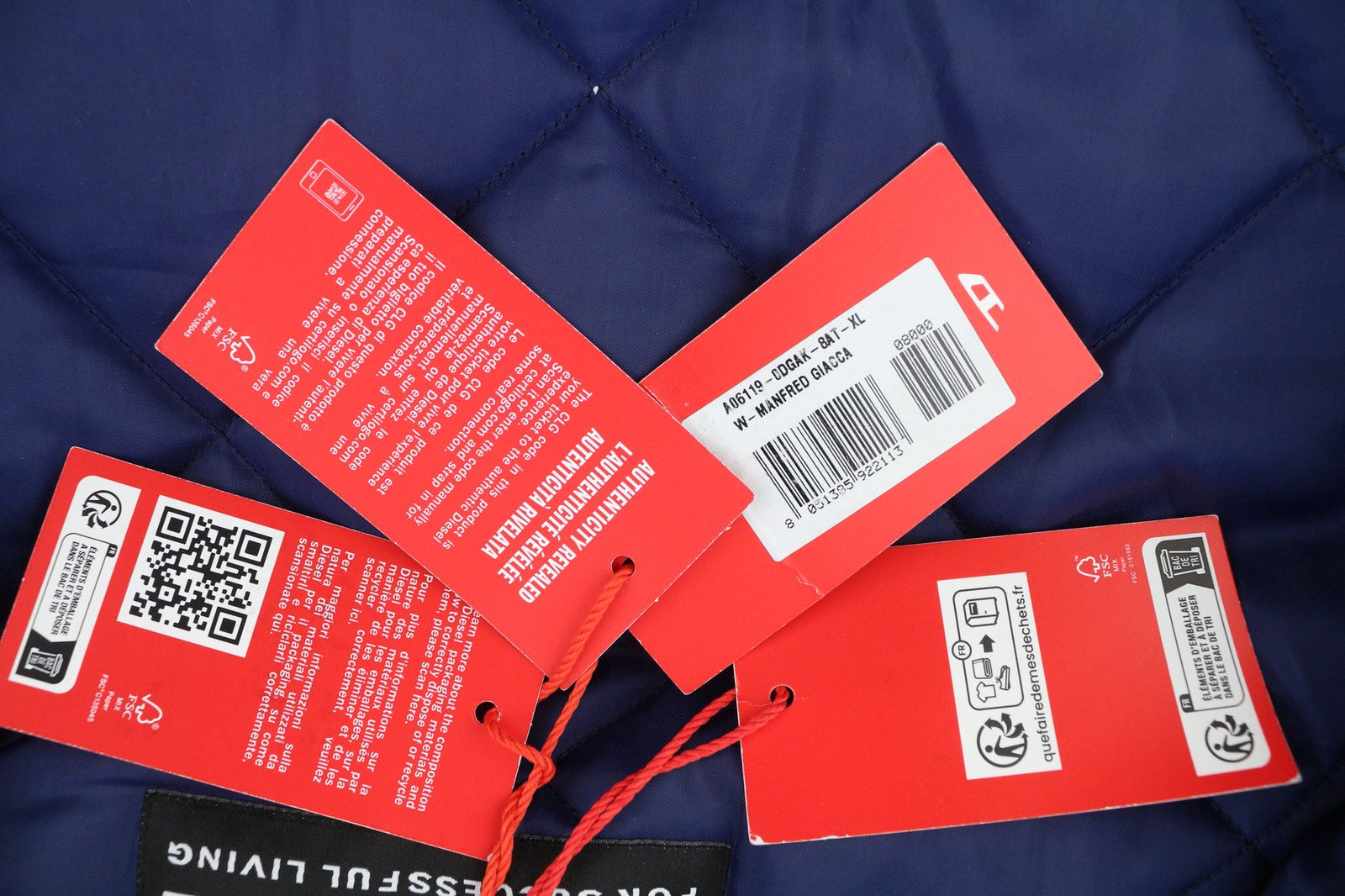 DIESEL W-Manfred vyriška striukė XL su užtrauktuku ir paminkštintomis kišenėmis, mėlyna, RRP 395 € 