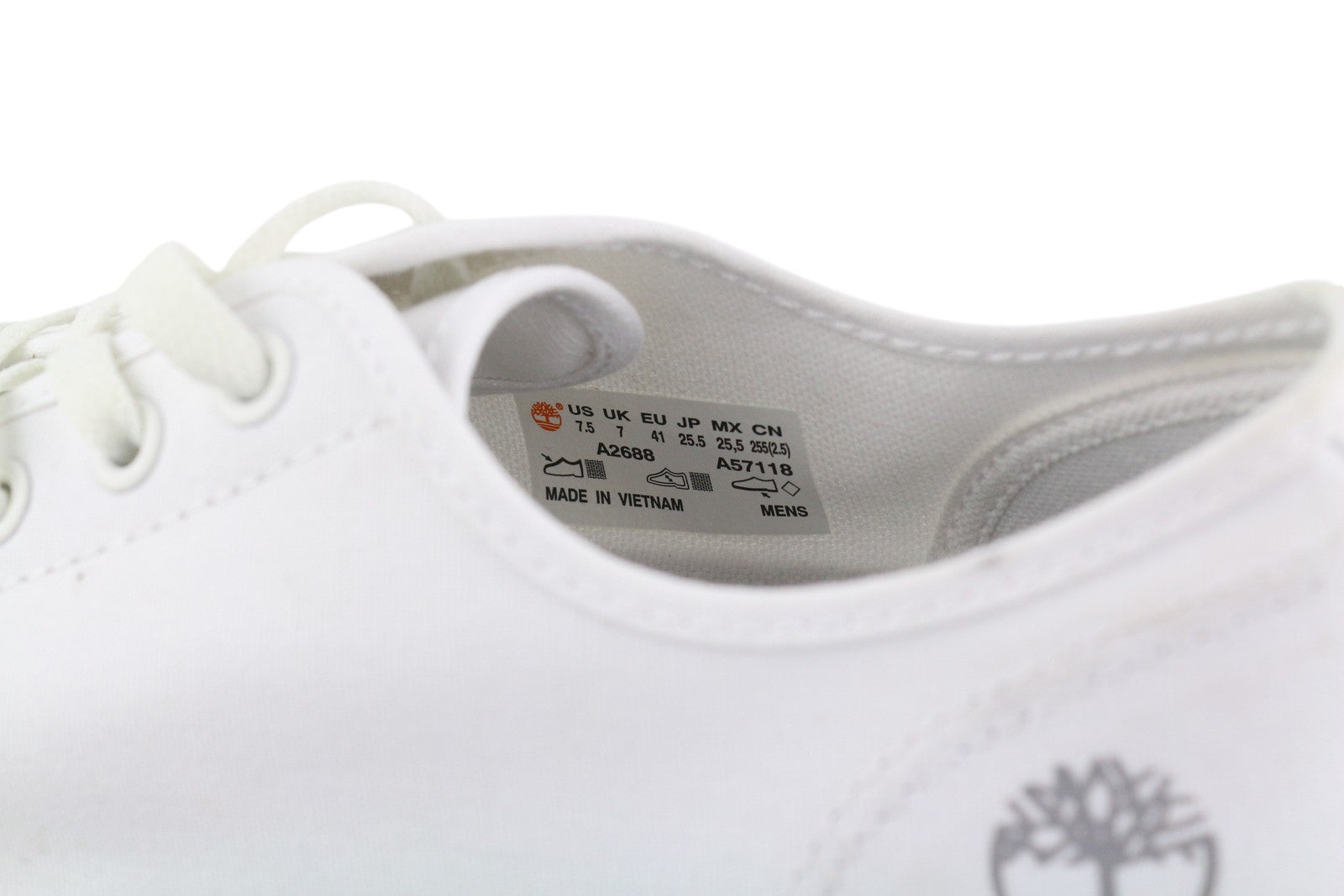 TIMBERLAND A2688 vyriški sportbačiai, EU41, balti, tekstiliniai, žemapadžiai, suvarstomi logotipu. 